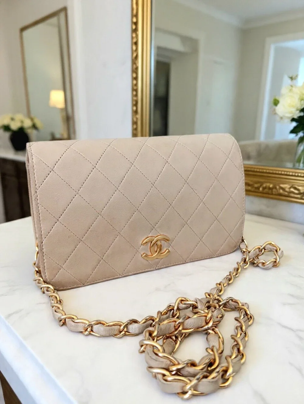Chanel Vintage Small Full Flap Beige Lambskin 24K Gold Plated ✨ COA - Picture 6 of 15